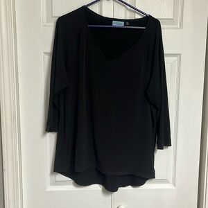 Cynthia Rowley Long Sleeve V Neck Top Black